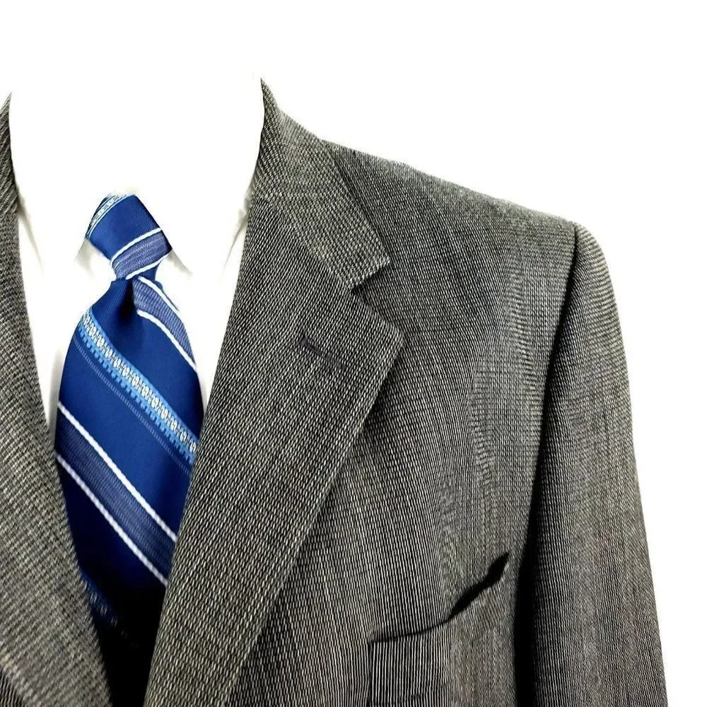 Stafford Executive Wool Silk 3 Button Sport Coat 42R‎ Black White Check